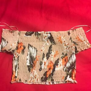 Colorful off the shoulder crop top, worn once